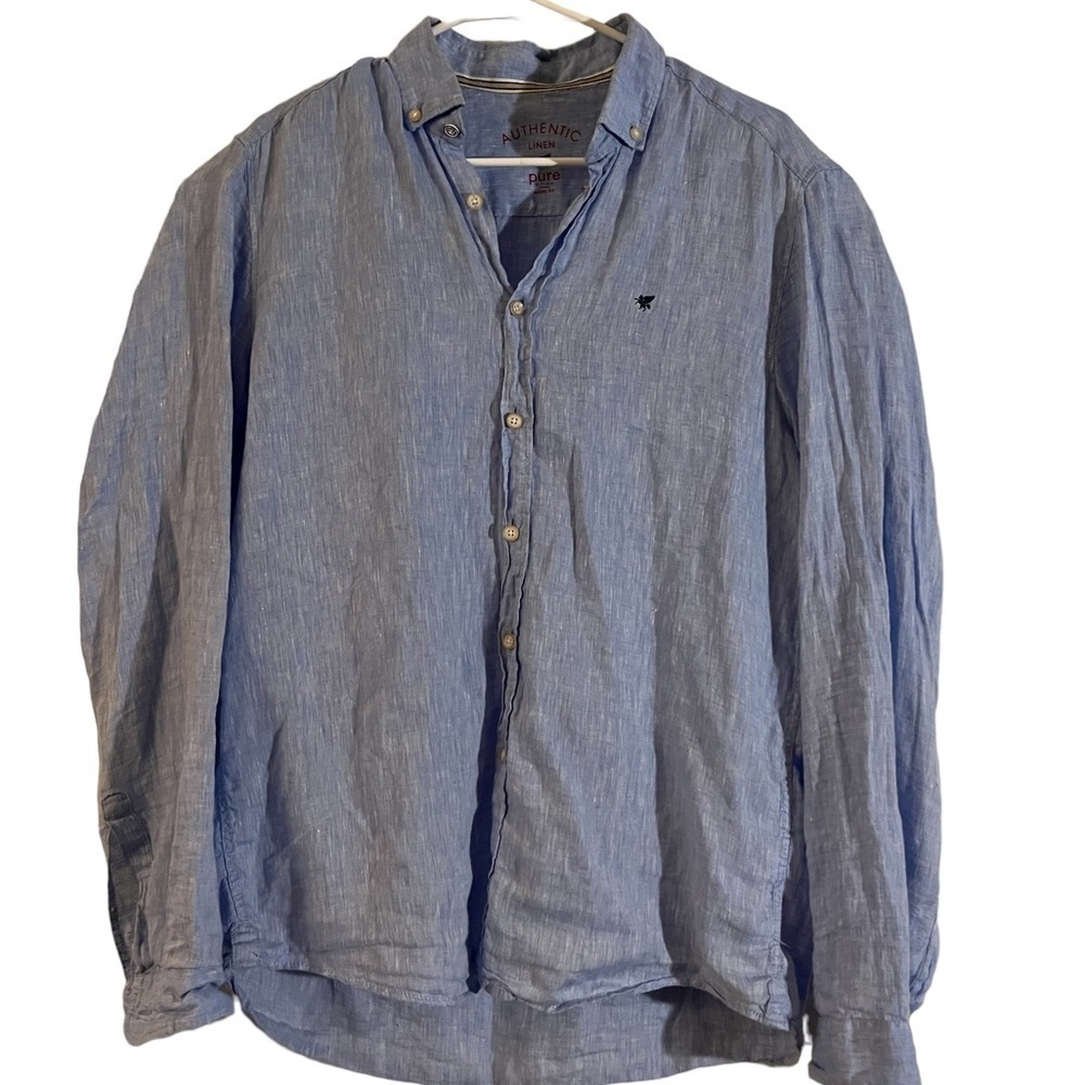 AUTHENTIC LINEN Pure Men's Light Blue Slim Fit Long Sleeve Shirt Size La…
